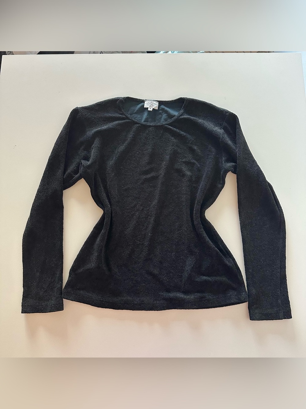 Vintage 90s Anne Elisabeth Abaya Paris Terry Textured Stretch Long Sleeve Black